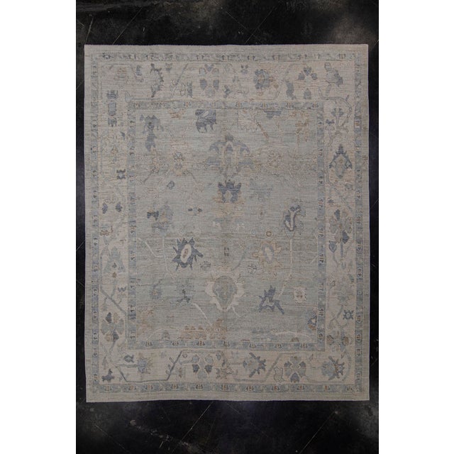 Turkish Oushak Rug Blue & Taupe Handwoven Wool Rug 8'6" X 10'7" For Sale - Image 10 of 10