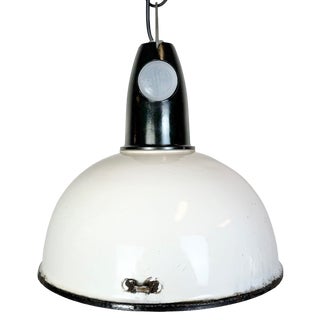 Soviet Industrial White Enamel Pendant Lamp, 1960s For Sale