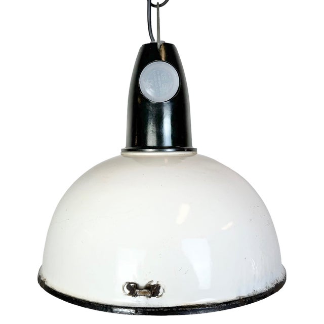 Soviet Industrial White Enamel Pendant Lamp, 1960s For Sale