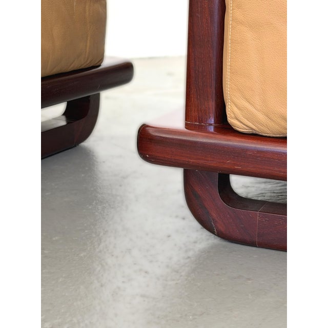 1980s Rosewood Italian Leather Chairs For Sale In Los Angeles - Image 6 of 9