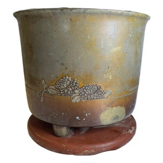 Large Antique Japanese Meiji Bronze Hibachi - Signed Artist Seal - Gump's SF 10x For Sale