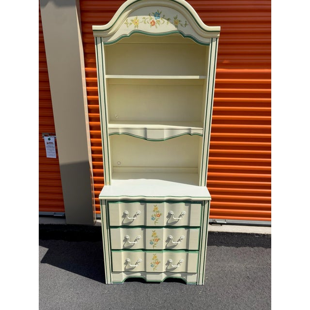 Vintage Stanley French Provincial Floral 3 drawer dresser with matching hutch top. Made in September 1987. Measures 30”...