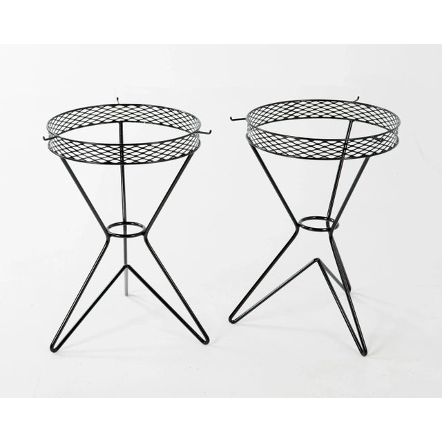 Modern Atomic Three Hairpin Leg Tables After Tony Paul Fredrick Weinberg Iron Wire Mesh Tripod - a Pair For Sale In Philadelphia - Image 6 of 11