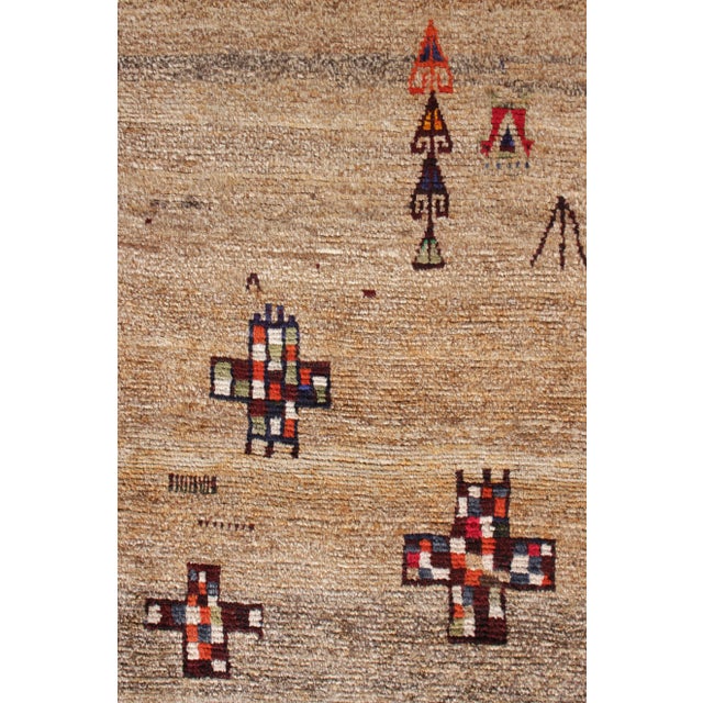 Hand-Knotted Mid-Century Vintage Gabbeh Rug - Beige Brown Persian Rug Design For Sale - Image 4 of 4