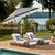 Introducing the Lucerna 9 ft crank umbrella in black stripe with a white pole it's the perfect blend of style and...