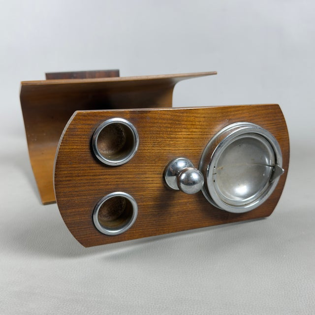 Vintage Floor Standing Ashtray Magazine Rack in Curved Wood and Chromed Metal, 1960s For Sale - Image 6 of 11