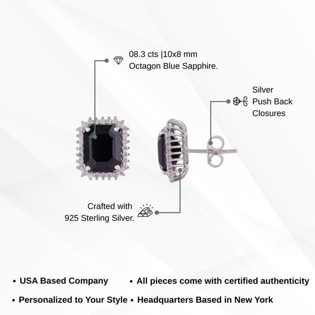 8.3 Ct Art Deco Octagon Cut Blue Sapphire & Diamond Halo Stud Earrings - A Pair For Sale - Image 11 of 13