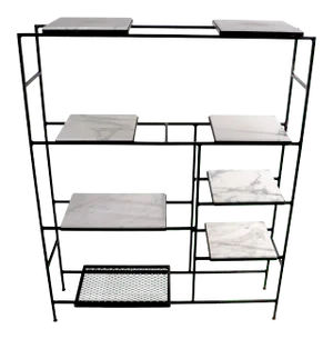 Iron and Marble Shelf with Adjustable Shelves Attributed to Weinberg