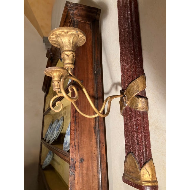 Metal Large Tuscan Empire Giltwood and Faux Porphyry Wall Sconces, Set of 2 For Sale - Image 7 of 15