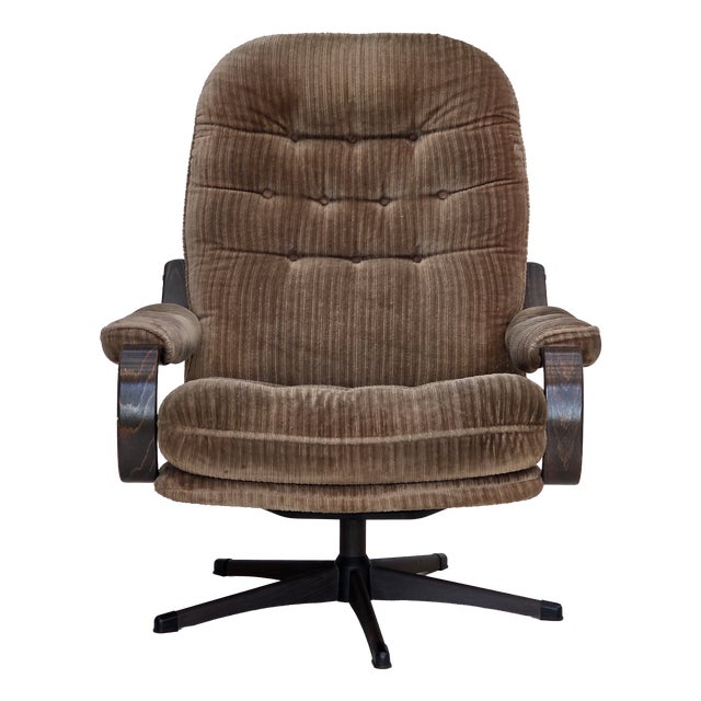 Danish Swivel Armchair in Brown Corduroy, 1970s For Sale