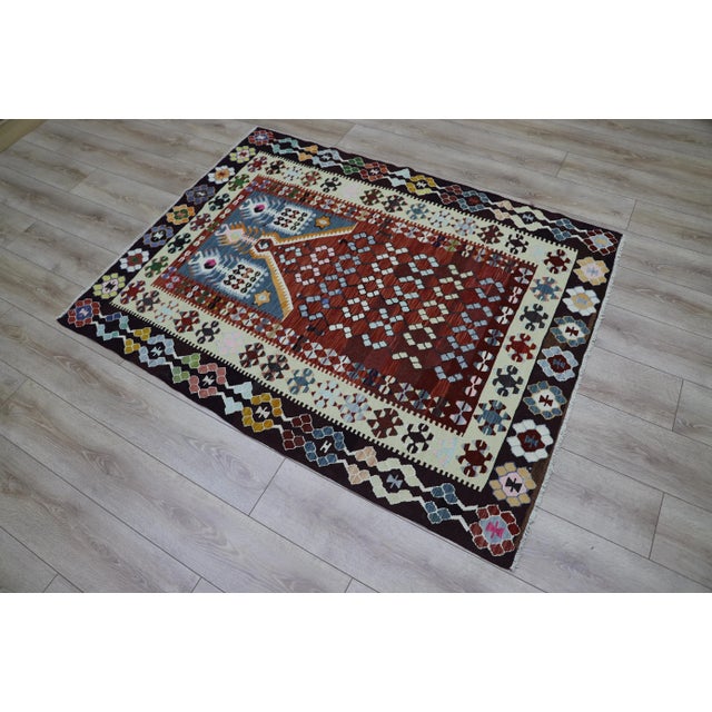 Tribal 1960s Tribal Style Red Handmade Oushak Kilim Rug For Sale - Image 3 of 12