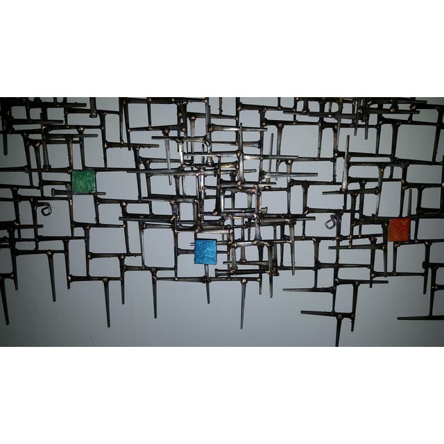 Brutalist Metal Nail Enamel Squares Mid Century Wall Sculpture