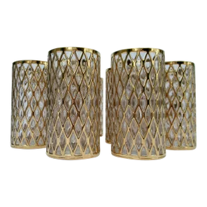 Vintage C.1960's Imperial Glass Co. 22kGold "Golden Series" Sekai Ichi Pattern Highball Glasses - Set of 10