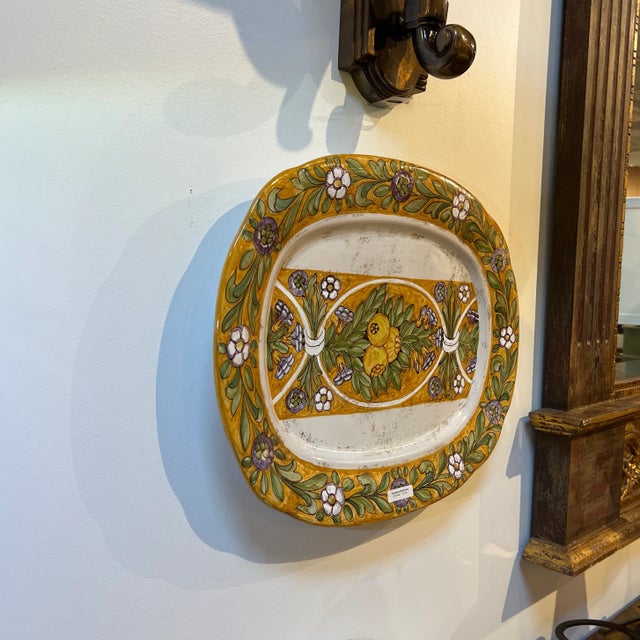Hand Painted Oval Shape Ceramic Wall Plate. Created in Italy. Made in the 1990s.