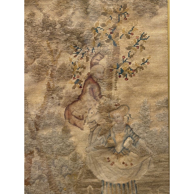 Beige Pair of 19th-Century Figural Needlepoint & Petit Point Pastoral Panels For Sale - Image 8 of 16