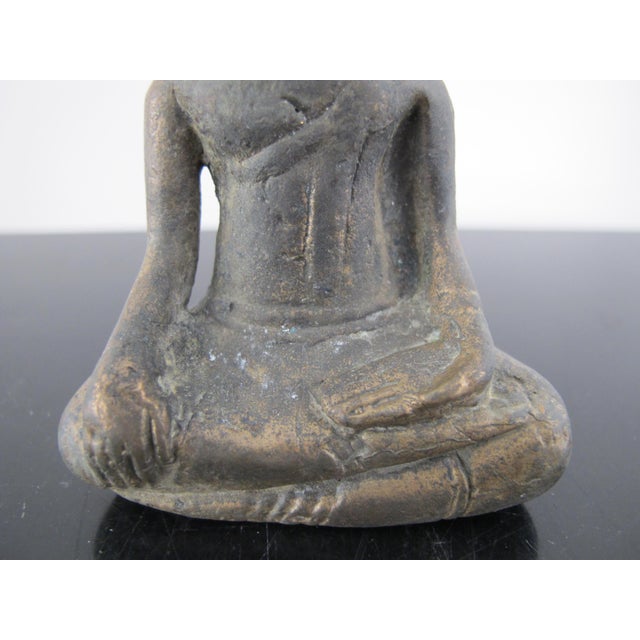Figurative Thai Ayuthaya Style Gold Patina Bronze Seated Meditation Buddha Statue Figurine For Sale - Image 3 of 7