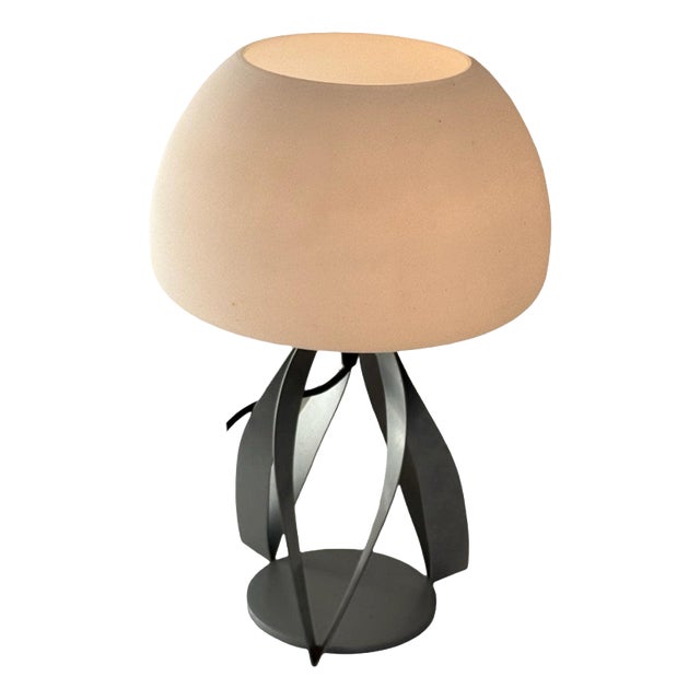 Space Age Mushroom Table Lamp in White with Satin Glass Shade and Metal Base For Sale