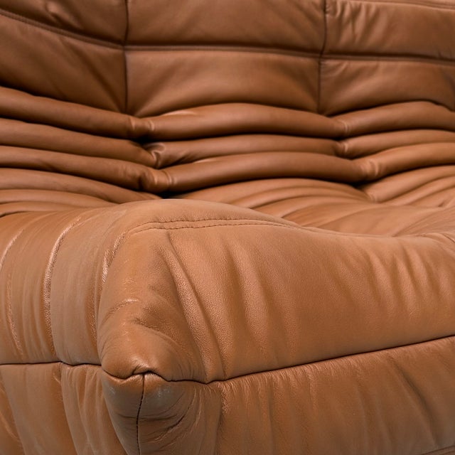 1970s French Togo 3-Seater Sofa in Dark Cognac Leather attributed to Michel Ducaroy for Ligne Roset For Sale - Image 5 of 13