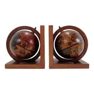 Vintage 1960's Italian Olde World Globe Atlas Bookends For Sale