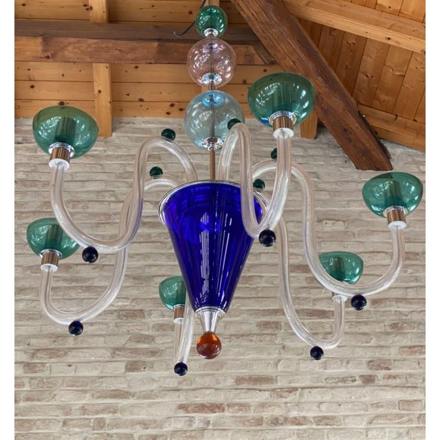 Glass Vintage 1980s Multicolor Murano Glass Chandelier For Sale - Image 7 of 7