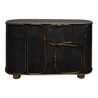 Buffet in Black Shagreen With Bronze Patina Brass Detail by R&y Augousti For Sale