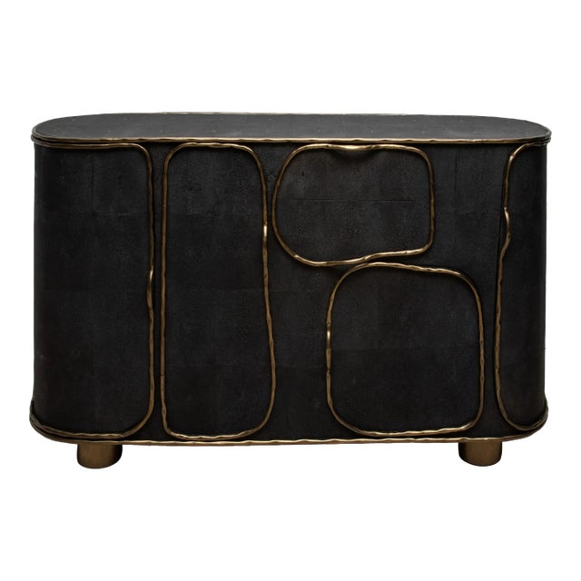 Buffet in Black Shagreen With Bronze Patina Brass Detail by R&y Augousti For Sale