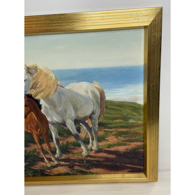 Wood Gilt Framed Oil Painting Grey Mare and Chestnut Foal "Mother and Son" After Henry William Banks Davis Ra For Sale - Image 7 of 18