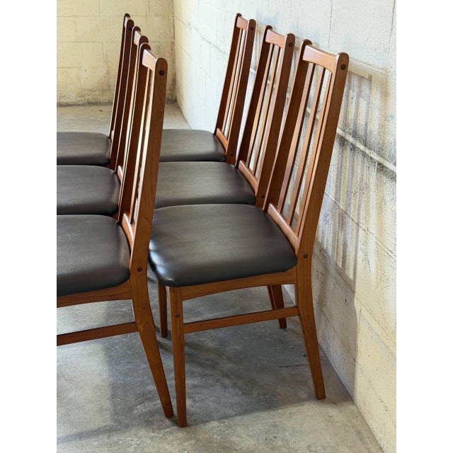 Black Teak Slat Back Dining Chairs Set of 6 in Black Upholstery Danish Mid-Century Modern 1970s For Sale - Image 8 of 12