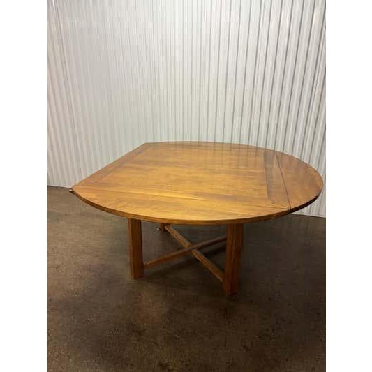 Modern Expandable Wood Dining Table, Light Walnut Stain, Modern Design, 1990 For Sale - Image 3 of 17