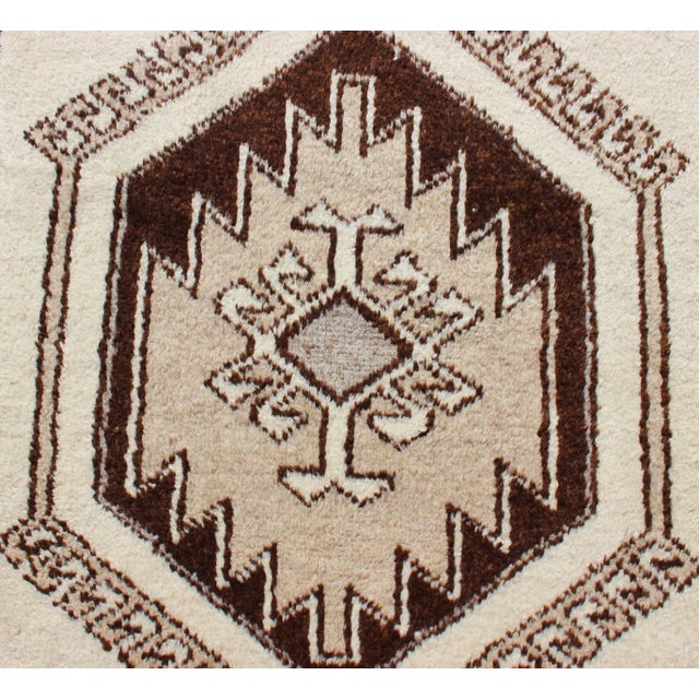 Vintage Turkish Tulu Runner With Brown and Cream Geometric Medallions 3'5 X 11'9 For Sale - Image 9 of 11