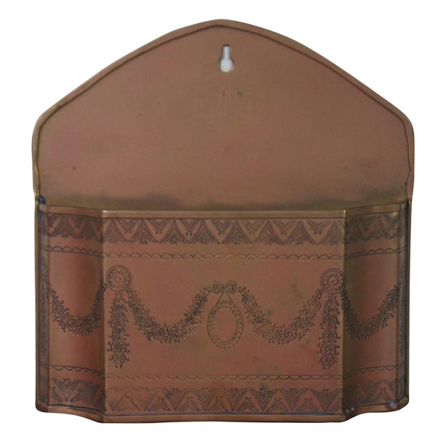 Vintage Neoclassical Indian Copper Letter Holder Wall Hanging Mail Box