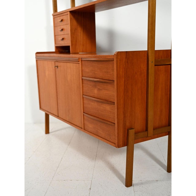 Scandinavian Teak Bookcase with Pull-Out Desk, 1950s-1960s For Sale - Image 9 of 12