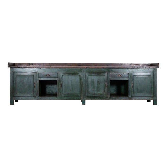 French Painted Pine Work Table Island, 1900 For Sale