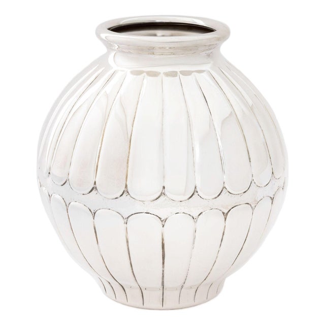 Italian Handmade Silver Globular Vase For Sale
