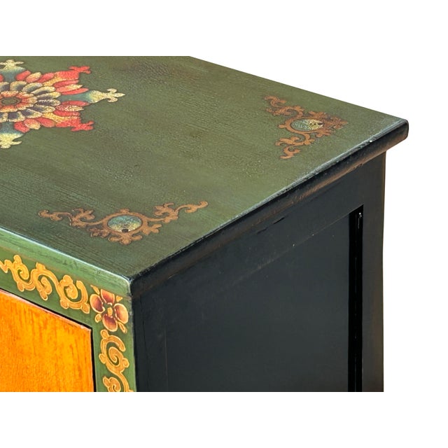 Tibetan Style Green Ochre Two Snowlions End Table Nightstand For Sale - Image 10 of 15