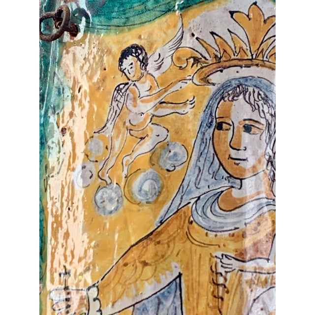 Mid 19th Century 19th Century Italian Hand-Painted Maiolica Madonna & Child Devotional Plaque For Sale - Image 5 of 11
