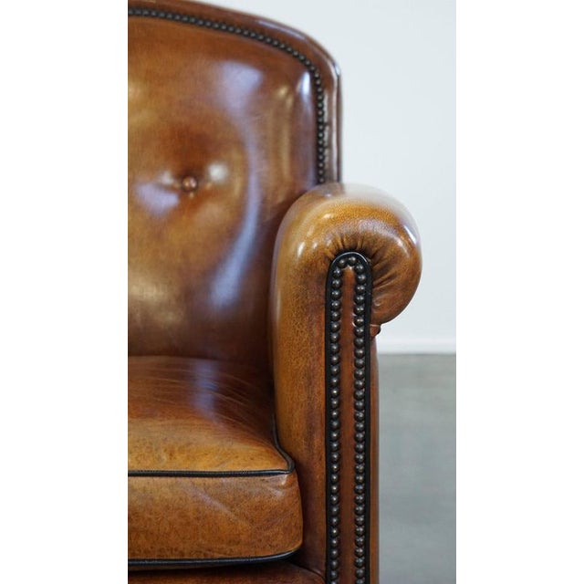 Sheep Leather Armchair with Decorative Nails and Black Piping For Sale - Image 9 of 13