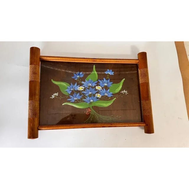 Art Deco Hand Painted Wood Tray Brown Color, France, 1940s For Sale - Image 3 of 11
