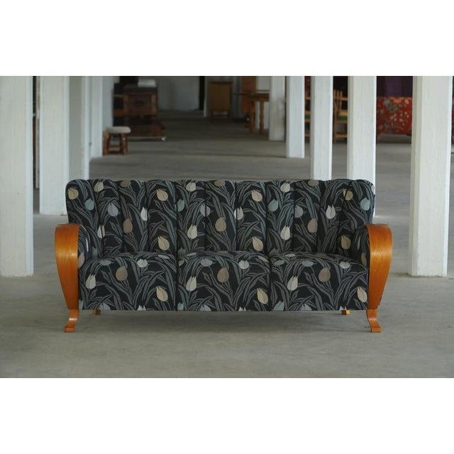 Danish Art Deco 3-Seater Sofa in Elm with Floral Upholstery, 1940s For Sale - Image 15 of 18