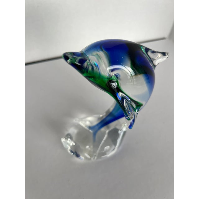 Glass 1970s Mouth-Blown Murano Style Dolphin Glass Paperweight For Sale - Image 7 of 10