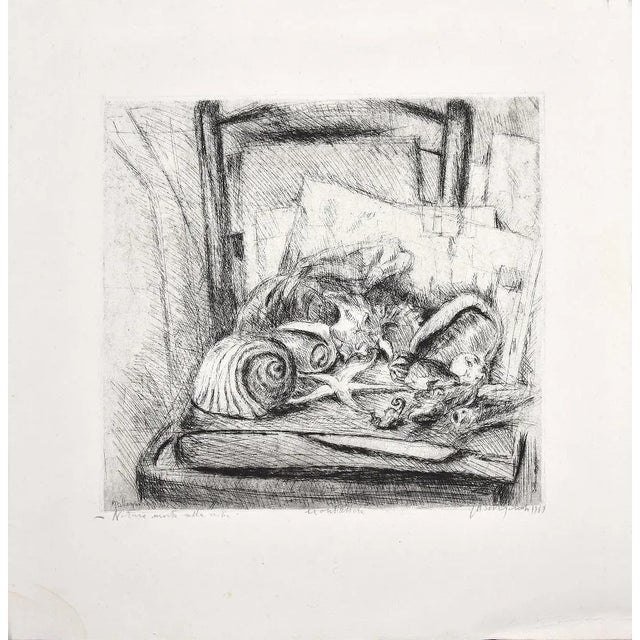 Still Life on a Chair is an original artwork realized by Marco Bellagamba in 1969. Black and white etching, image...