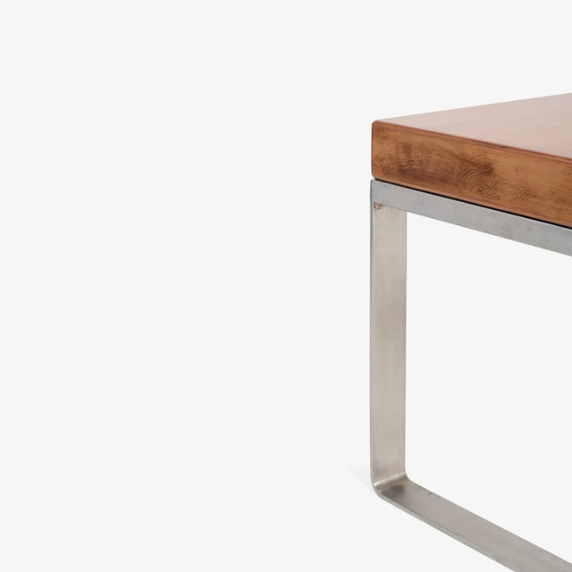 Late 20th Century Solid Wood Accent Bench Tables With Steel Bases, Pair For Sale - Image 5 of 7