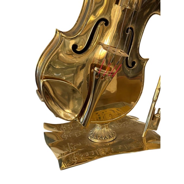 Metal 1960's Italian Polished Bronze Violin Sculpture on Acrylic Base. For Sale - Image 7 of 7