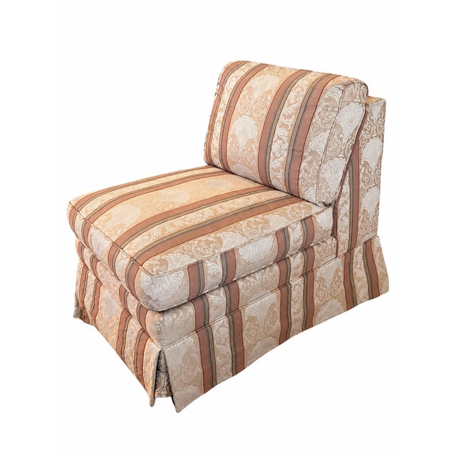 Cream 1990s Ethan Allen Rose & Cream Striped Damask-Style Skirted Slipper Chair For Sale - Image 8 of 15