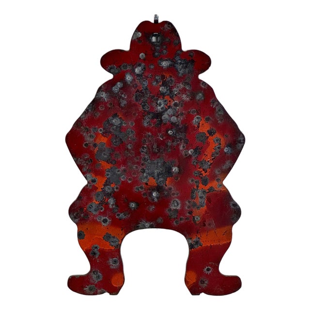 Vintage Cast Iron Double Sided Cowboy Shooting Gallery Target, in Red For Sale