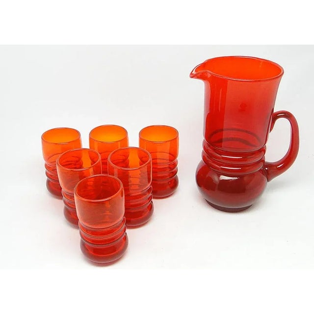Red Postmodern Juice Set from Barbara Glassworks, Poland, 1970s, Set of 7 For Sale - Image 8 of 8