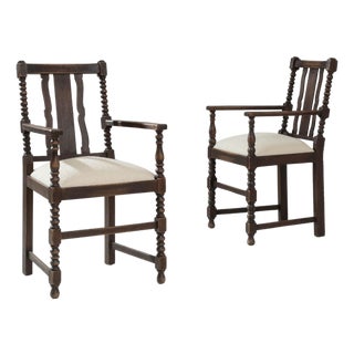 20th Century French Baroque Wooden Armchairs With Upholstered Seats - A Pair For Sale