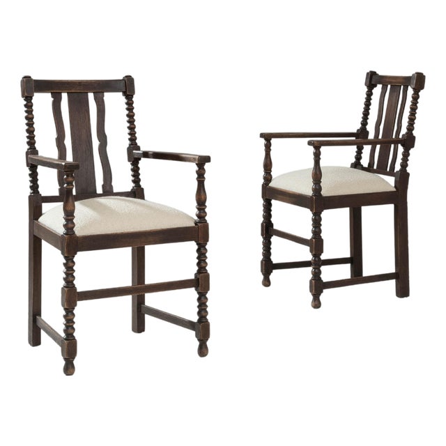 20th Century French Baroque Wooden Armchairs With Upholstered Seats - A Pair For Sale