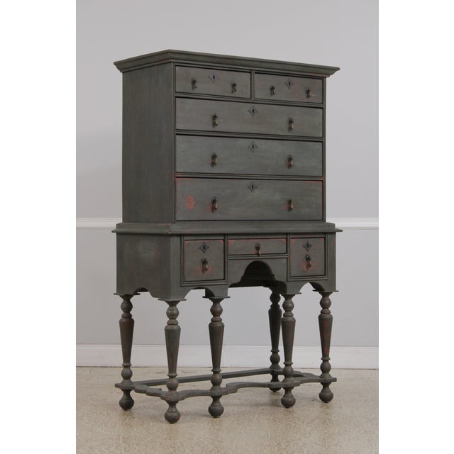 Traditional g.l. Sawyer Custom Made Crackle Paint 8 Drawer Highboy For Sale - Image 3 of 14
