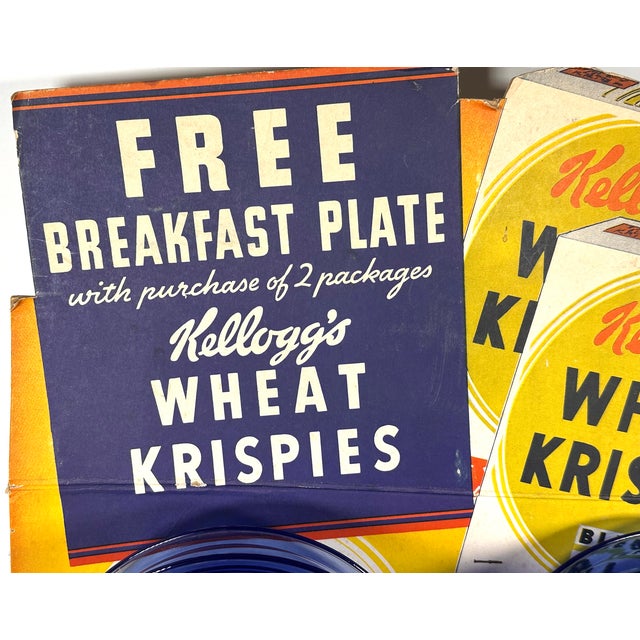 Glass Kellogg's Cereal Display Advertisement With 'Moderntone' Depression Glass C. 1935-36 For Sale - Image 7 of 17